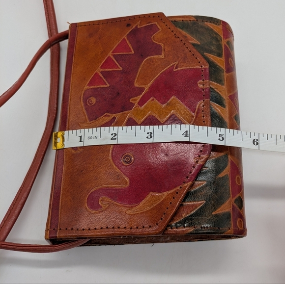 Vintage Orange Red Safari Elephant Leather Crossbody Bag Purse - Picture 13 of 14